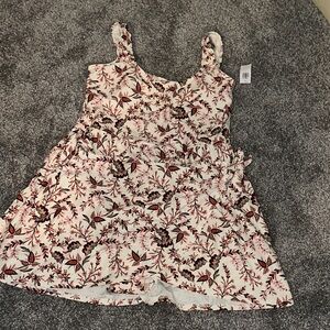 Old Navy Cream One-Piece Swimdress with Rust Floral Print